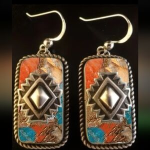 STERLING SANTA FE CORAL BANGLE EARRINGS ONE AND A HALF INCH